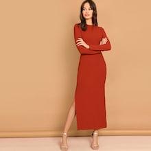Shein Ribbed Knit Split Solid Dress