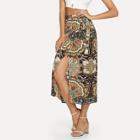 Shein Floral Print Split Skirt