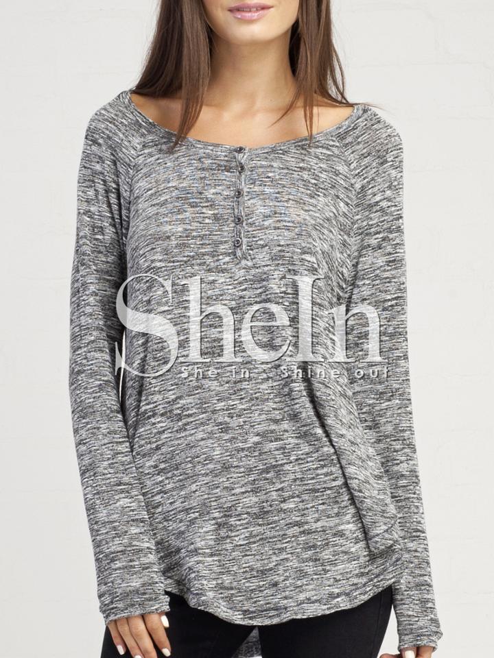 Shein Grey Wide Neck Side Split T-shirt
