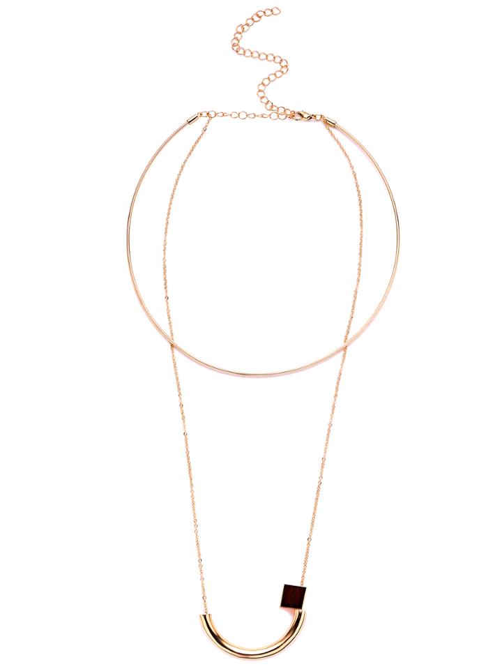 Shein Gold Plated Geometric Pendant Choker Necklace