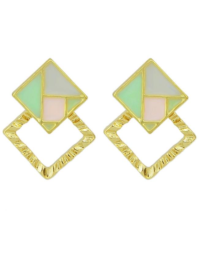 Shein New Trendy Square Shape Alloy Blue Enamel Stud Earrings Woman