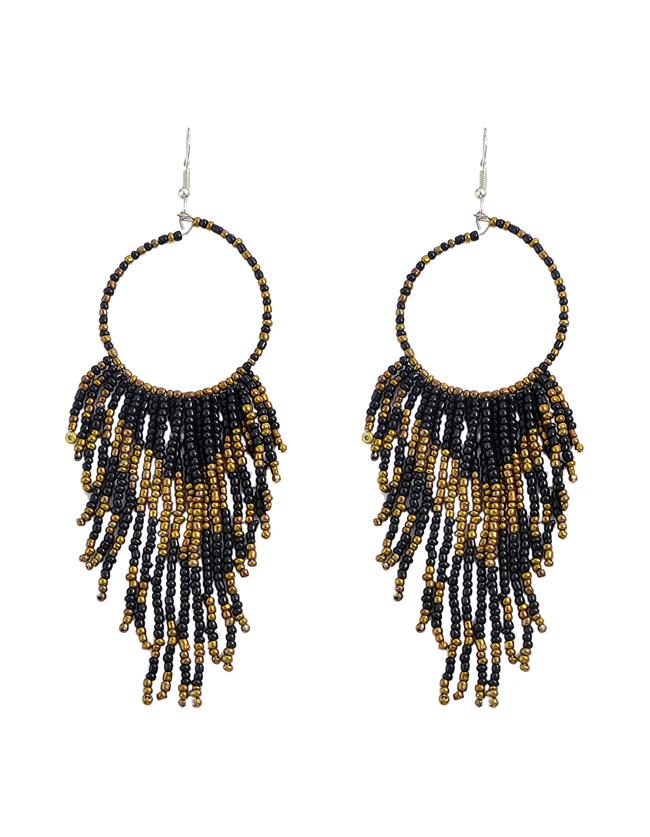 Shein Black Long Drop Beads Earrings