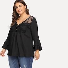 Shein Plus Lace Trim Button Front Top