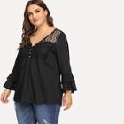 Shein Plus Lace Trim Button Front Top