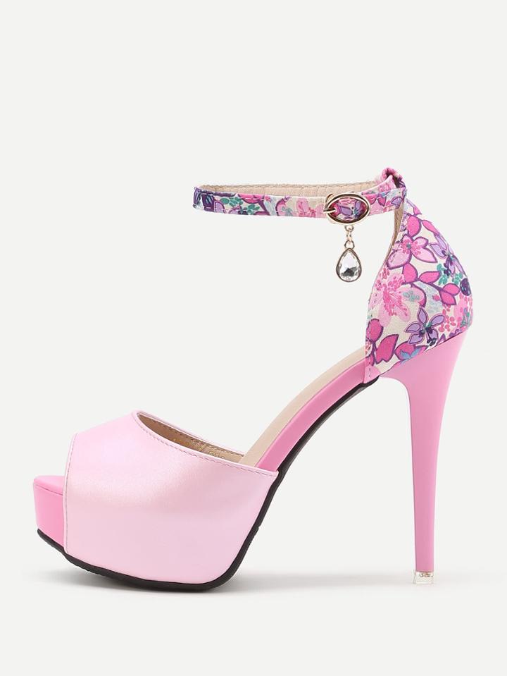 Shein Calico Print Pu Platform Stiletto Heels