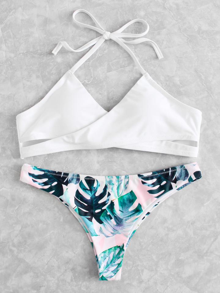 Shein Self Tie Neck High Leg Bikini Set