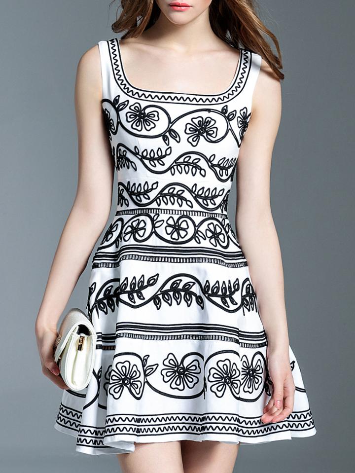 Shein White Tank Print A-line Dress