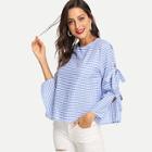 Shein Bow Tie Gingham Blouse