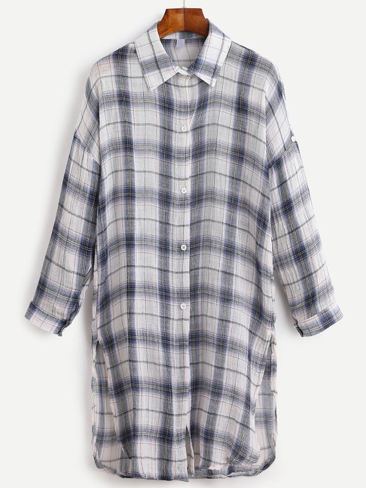 Shein Plaid Drop Shoulder Slit Side Shirt