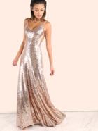 Shein Backless Sequin Cami Maxi Dress Rose Gold