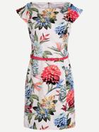 Shein Floral Print Sleeveless Dress With Belt