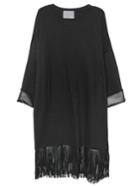 Shein Black Contrast Pu Leather Tassel Loose Dress