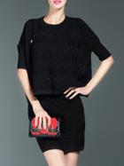 Shein Black Crew Neck Knit Top With Skirt