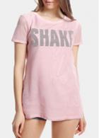 Rosewe Pink Round Neck Gauze Splicing Letter Print T Shirt