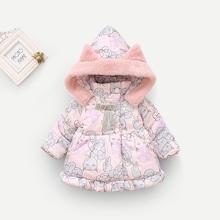 Shein Girls Bow Front Cat Print Hooded Outerwear