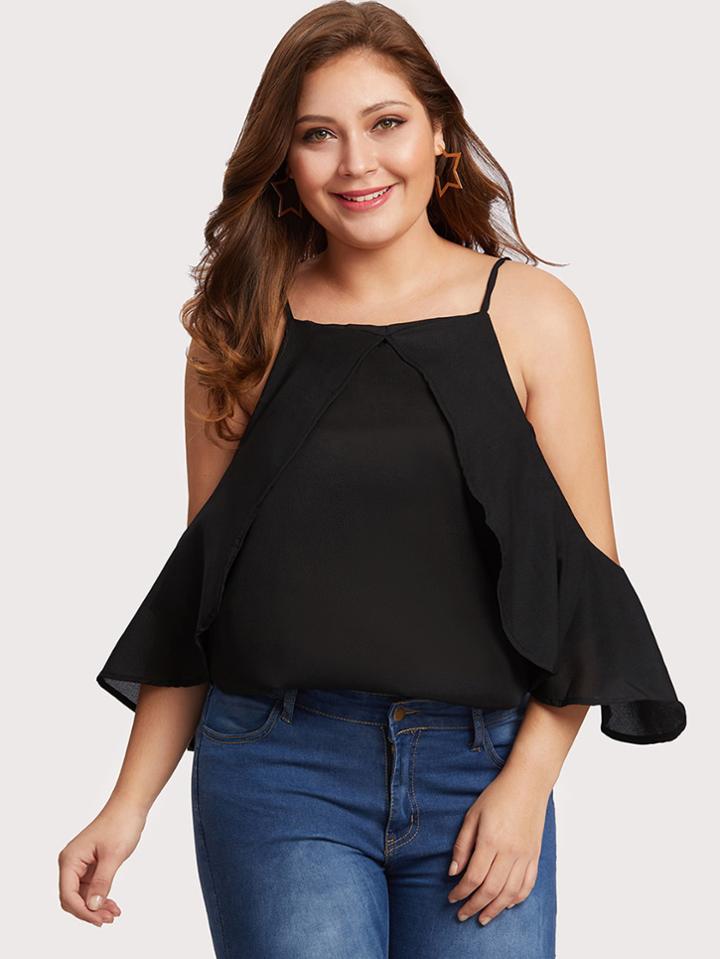 Shein Cold Shoulder Ruffle Sleeve Chiffon Top