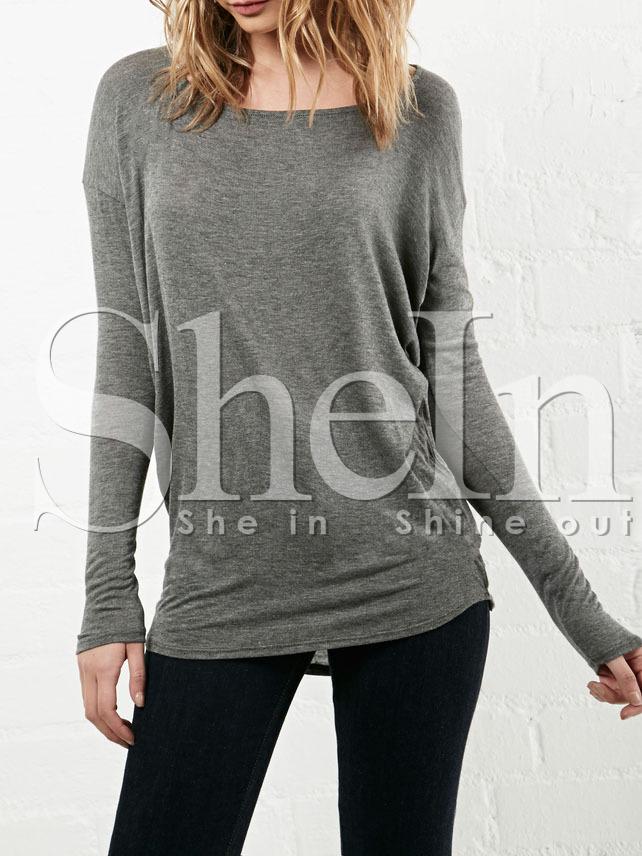 Shein Grey Long Sleeve Round Neck T-shirt