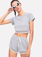 Shein Mesh Trim Heather Knit Tee & Shorts Set