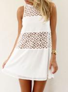 Shein White Sleeveless Sheer Lace Loose Dress