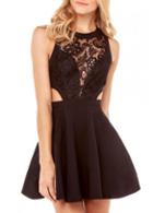 Rosewe Glamorous Lace Splicing Sleeveless Black A Line Dress
