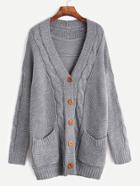 Shein Grey Cable Knit Sweater Coat With Pocket