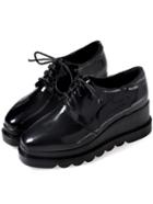Shein Black Square Toe Thick-soled Lace Up Flats