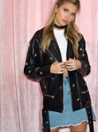 Shein Star Studded Belted Hem Biker Jacket