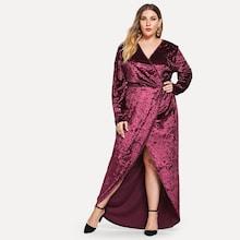 Shein Plus Velvet Long Sleeve Wrap Dress