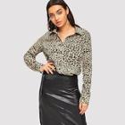Shein Pocket Patched Leopard Print Shirt