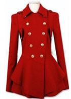 Rosewe Sparkly Turndown Collar Puff Sleeve Red Shirred Waist Coat With Button