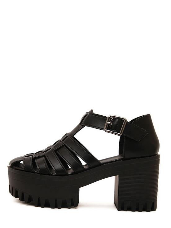 Shein Black Lug Sole Cut Out Chunky Heels
