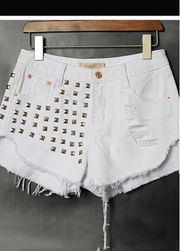 Rosewe Zip Closure White Rivet Decorated Shorts