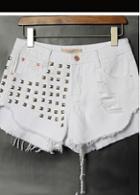 Rosewe Zip Closure White Rivet Decorated Shorts