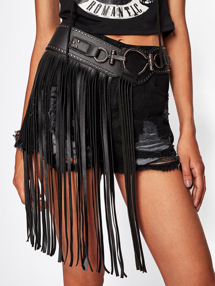 Shein Faux Leather Belt With Longline Fringe