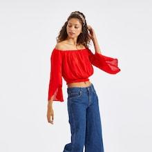 Shein Overlap Bell Sleeve Bardot Top