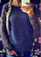 Rosewe Round Neck Lace Patchwork Long Sleeve Sweater