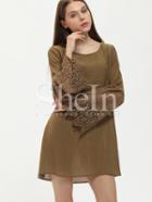 Shein Army Green Bell Sleeve Lace Cuff Dress