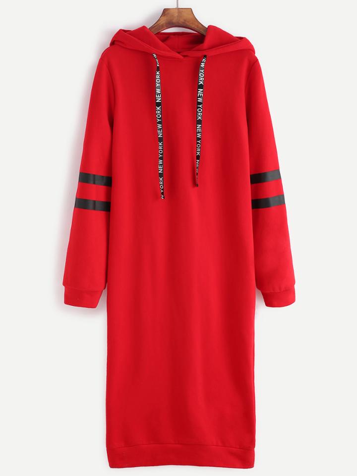 Shein Striped Sleeve Hooded Sweatshirt Dress