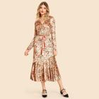 Shein Ruffle Hem V Neck Floral Print Dress