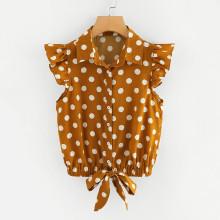 Shein Knot Front Polka Dot Top
