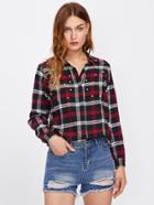 Shein Pearl Detail Hidden Placket Checkered Shirt