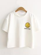 Shein White Emoji And Letter Print T-shirt
