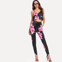 Shein Floral Print Crop Cami Top With Pants
