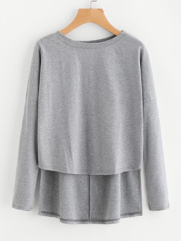 Shein Drop Shoulder High Low Marled Tee