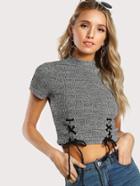 Shein Lace Up Front Rib Knit Crop Tee