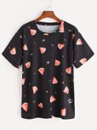 Shein Black Watermelon Print T-shirt