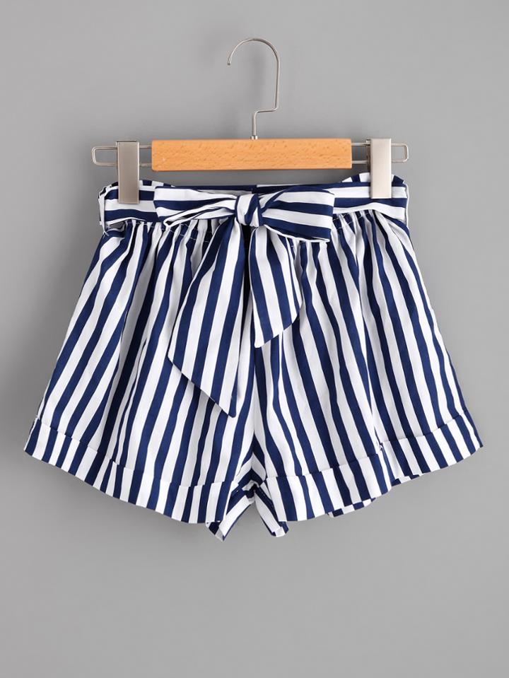Shein Striped Self Tie Waist Shorts