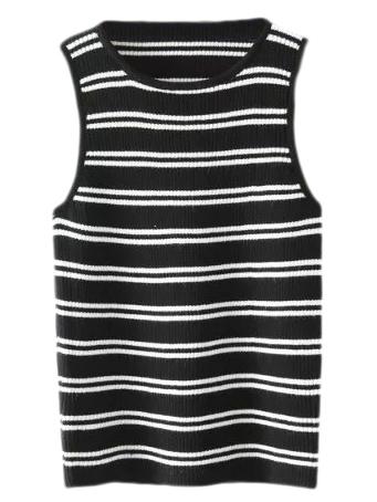 Shein Black Round Neck Stripe Knitted Camis Top