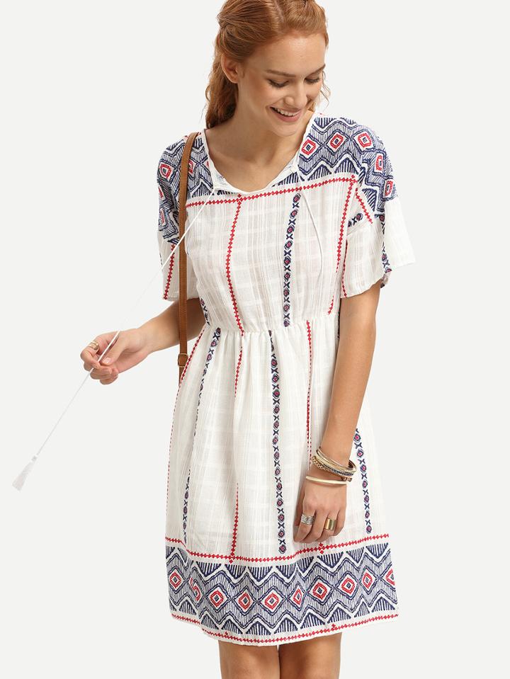 Shein Multicolor Geometric Print Lace Up Dress