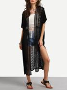 Shein Lace Inset Slit Long Cover-up Blouse